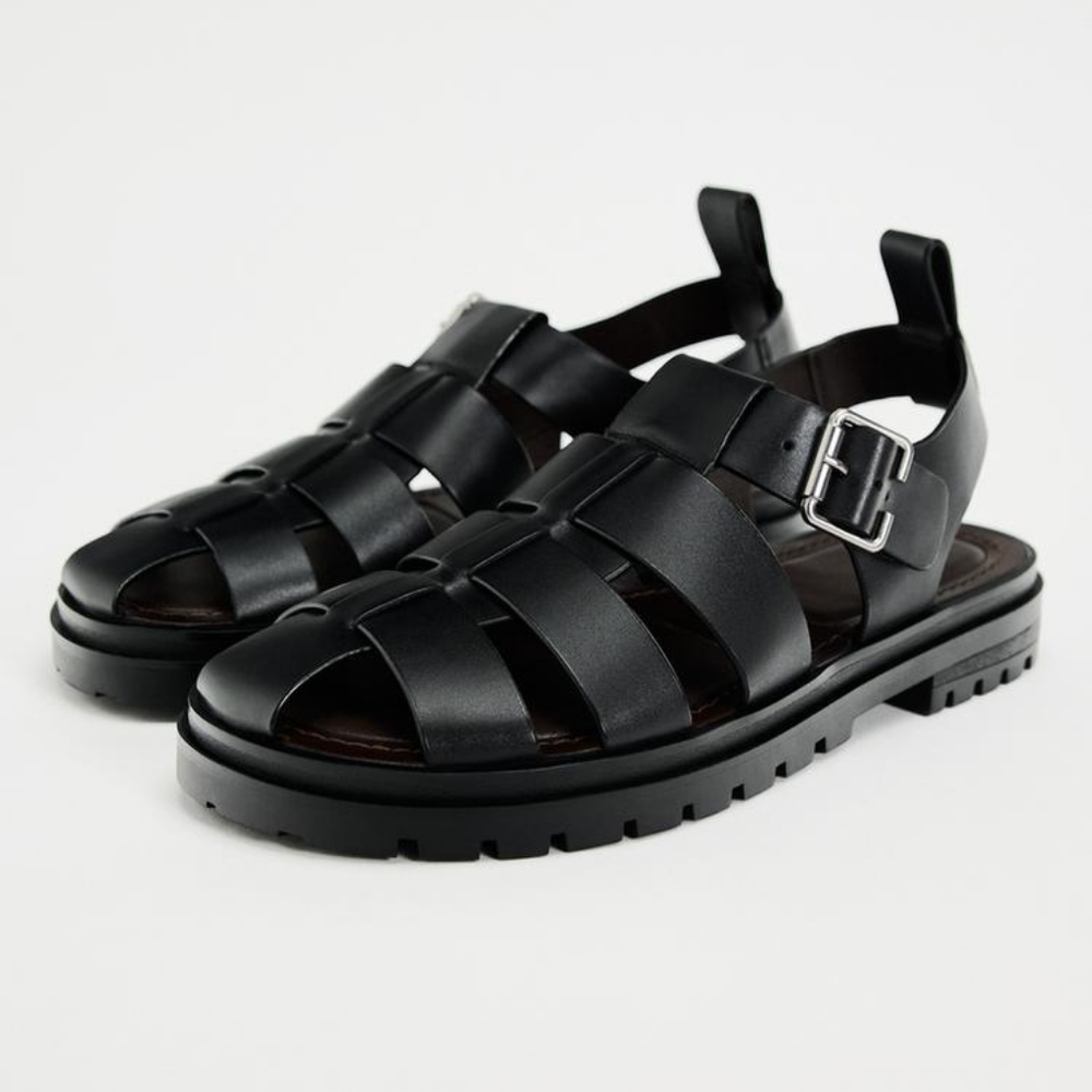 Zara Lug Sole Leather Cage Sandals - Picture 2 of 11